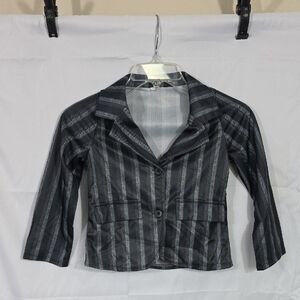 Striped Black & Gray Kid's Button Jacket 130cm - Size 8